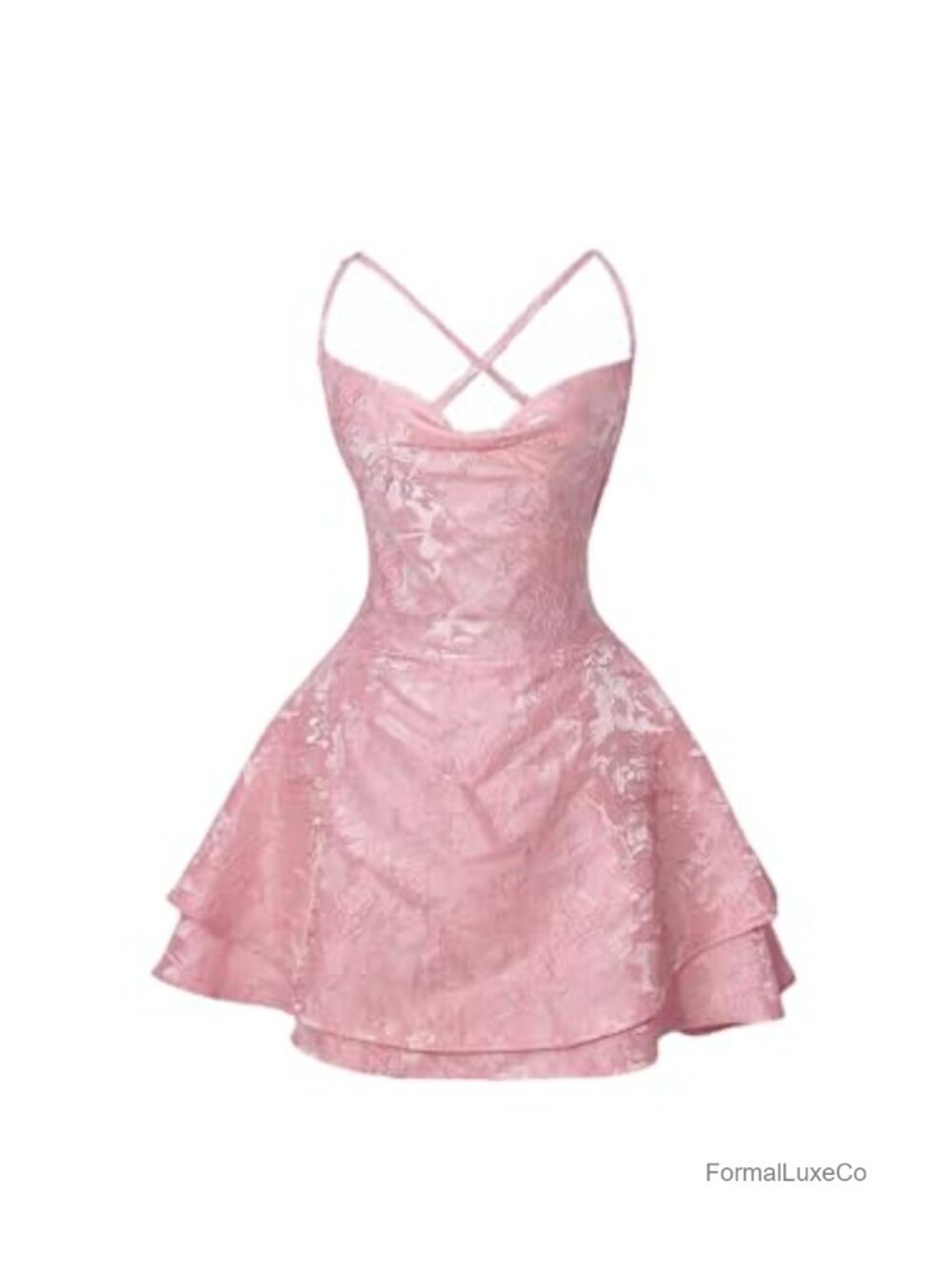 Women's Floral Jacquard Mini A-Line Party Dress Cowl Neck Backless Sleeveless